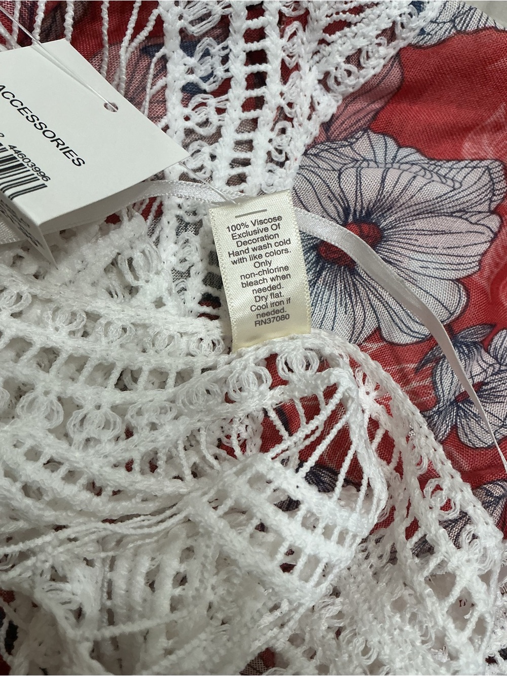 Cato Red Floral Kimono Cover Up One Size Crochet Back Boho Asymmetrical - Picture 9 of 9
